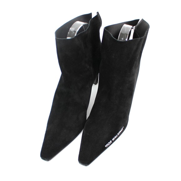 Off-White Virgil Abloh Black Suede For Walking Heeled Ankle Bootie 37 NEW Heels - Picture 2 of 8